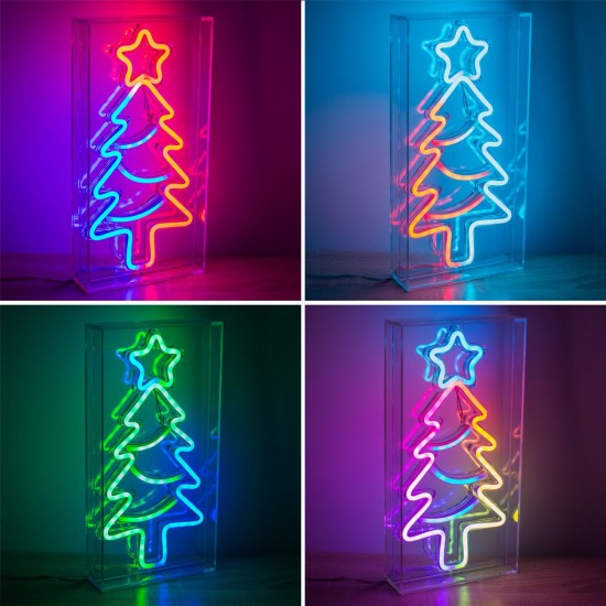 Brad de Craciun cu LED Neon & Telecomanda 15x30cm - Multicolor