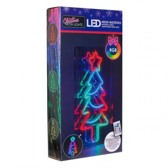 Brad de Craciun cu LED Neon & Telecomanda 15x30cm - Multicolor