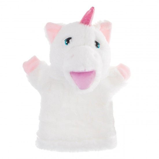 Figurina din Plus Unicorn Alb Roz pentru Teatru de Papusi 30cm
