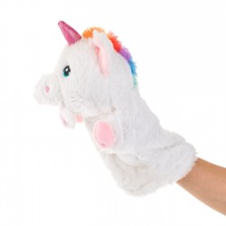 Figurina din Plus Unicorn Alb Roz pentru Teatru de Papusi 30cm