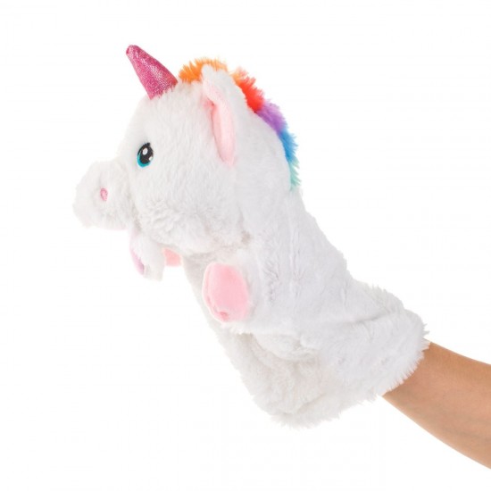 Figurina din Plus Unicorn Alb Roz pentru Teatru de Papusi 30cm