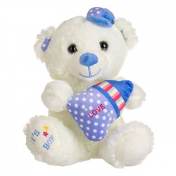 Ursulet de Plus Ecru cu Biberin Ciel It's a Boy 23cm