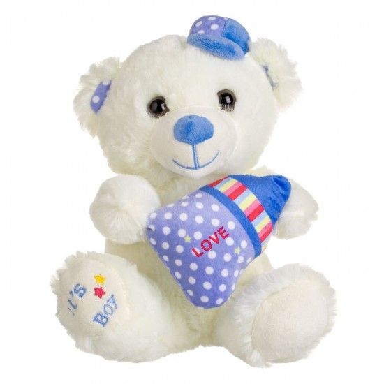 Ursulet de Plus Ecru cu Biberin Ciel It's a Boy 23cm