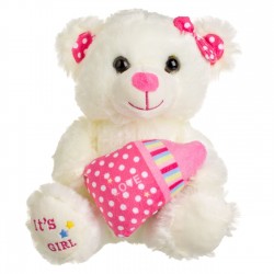 Ursulet de Plus Ecru cu Biberon Roz It's a Girl 21cm