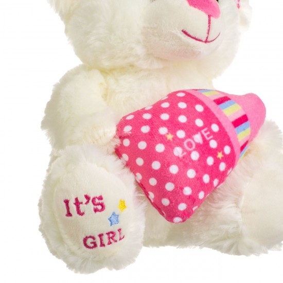 Ursulet de Plus Ecru cu Biberon Roz It's a Girl 21cm