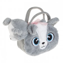 Caine de Plus Gri Alb cu Geanta din Imitatie de Blana Model Caine 22cm