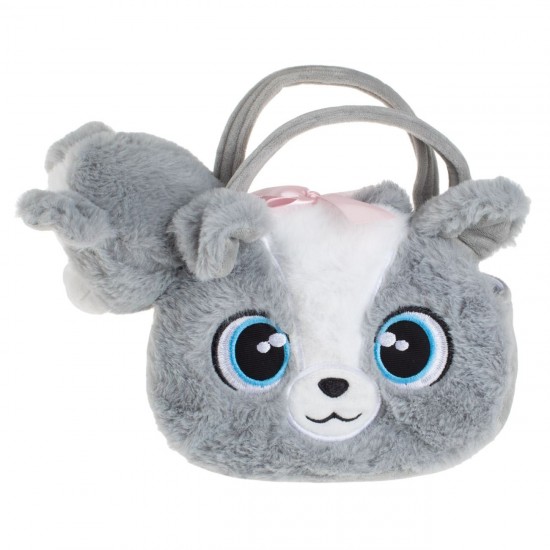 Caine de Plus Gri Alb cu Geanta din Imitatie de Blana Model Caine 22cm