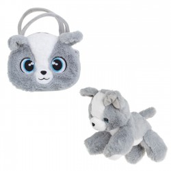 Caine de Plus Gri Alb cu Geanta din Imitatie de Blana Model Caine 22cm