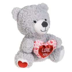 Ursulet de Plus Gri cu Inima Roz Rosie 25cm
