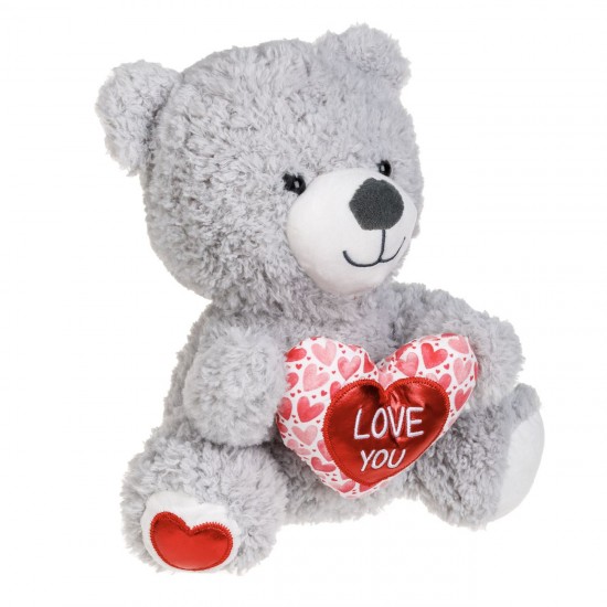 Ursulet de Plus Gri cu Inima Roz Rosie 25cm