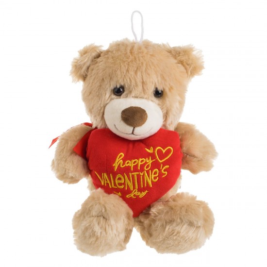 Ursulet de Plus Bej cu Inima Rosie "Happy Valentine's Day" 24cm