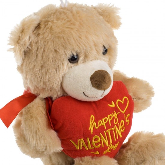 Ursulet de Plus Bej cu Inima Rosie "Happy Valentine's Day" 24cm