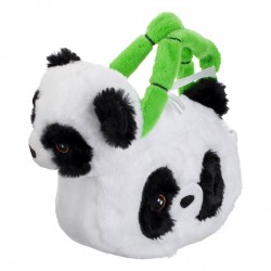 Set Jucarie Panda de Plus din Blana Artificiala Alb neagra & Geanta cu Manere Bamboo 22cm