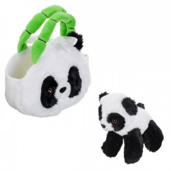 Set Jucarie Panda de Plus din Blana Artificiala Alb neagra & Geanta cu Manere Bamboo 22cm