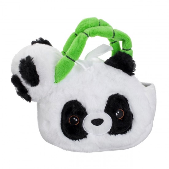Set Jucarie Panda de Plus din Blana Artificiala Alb neagra & Geanta cu Manere Bamboo 22cm