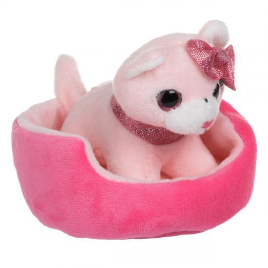 Pisica de Plus Mini Roz cu Pat Roz 6x14x10cm