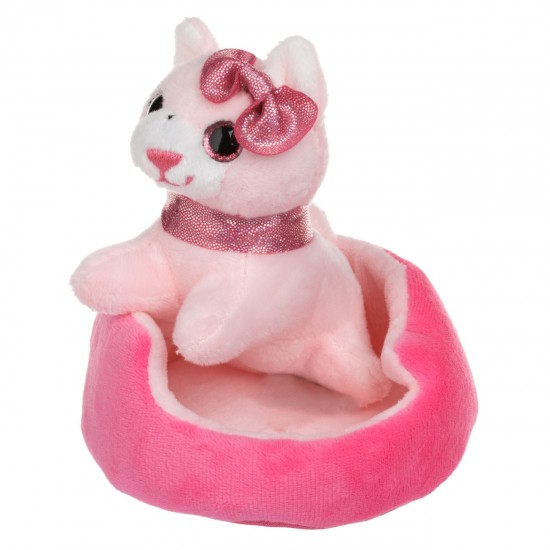Pisica de Plus Mini Roz cu Pat Roz 6x14x10cm