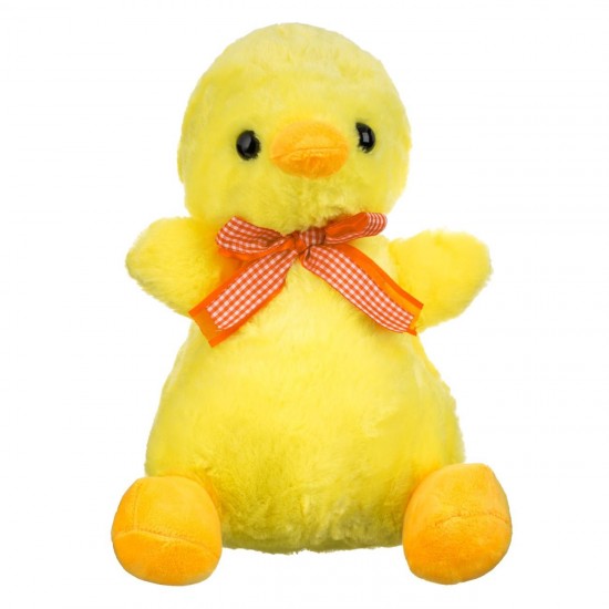 Puisor de Plus Asezat Galben cu Fundita Portocalie in Carouri 30cm