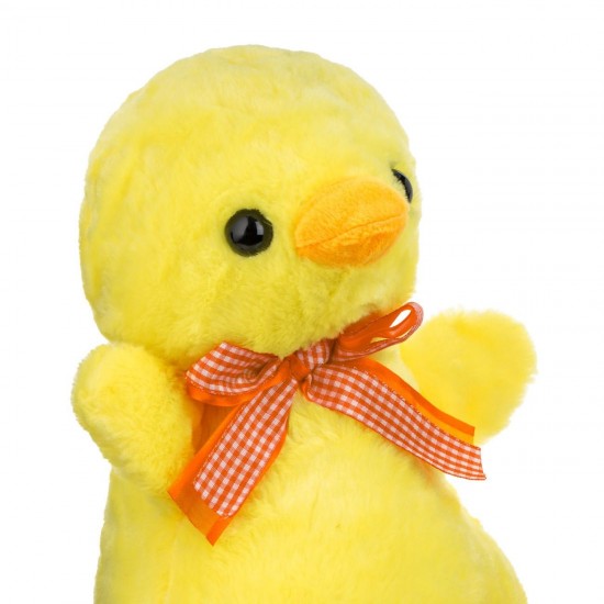 Puisor de Plus Asezat Galben cu Fundita Portocalie in Carouri 30cm