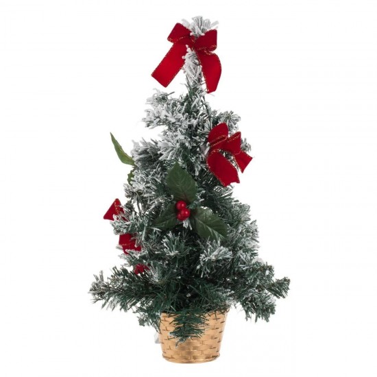 Brad de Craciun Artificial in Ghiveci cu Fundite Rosii & 20 de Becuri LED - 50cm