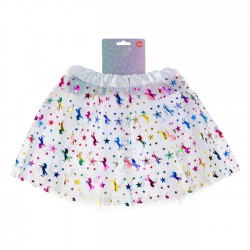 Fusta Tutu cu Tul Alb Stele Holografice & Unicorni pentru Copii