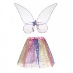 Set Deghizare cu Fusta Tutu Bleu Fulgi din Folie Argintie Coronita Bagheta & Clama - 4 piese