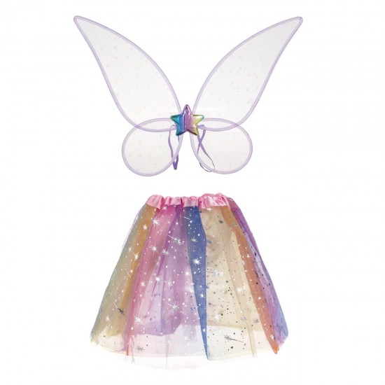 Set Deghizare cu Fusta Tutu Bleu Fulgi din Folie Argintie Coronita Bagheta & Clama - 4 piese