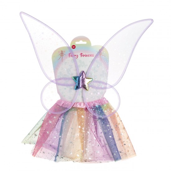 Set Deghizare cu Fusta Tutu Bleu Fulgi din Folie Argintie Coronita Bagheta & Clama - 4 piese