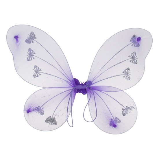 Aripi Deghizare in Fluture Lila cu Glitter Argintiu Fluture Holografic 47x38cm