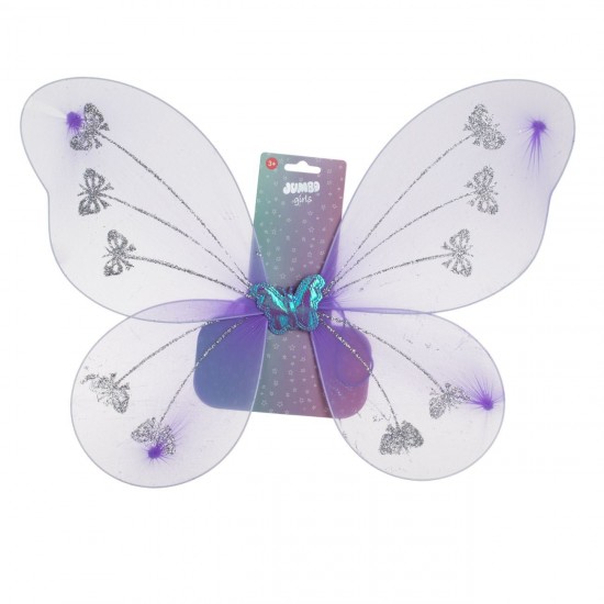 Aripi Deghizare in Fluture Lila cu Glitter Argintiu Fluture Holografic 47x38cm