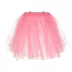 Fusta Tutu Tul Roz cu Stele Holografice Luna & LED Intermitent pentru Copii