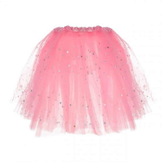 Fusta Tutu Tul Roz cu Stele Holografice Luna & LED Intermitent pentru Copii