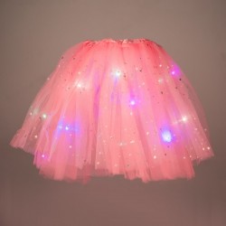 Fusta Tutu Tul Roz cu Stele Holografice Luna & LED Intermitent pentru Copii