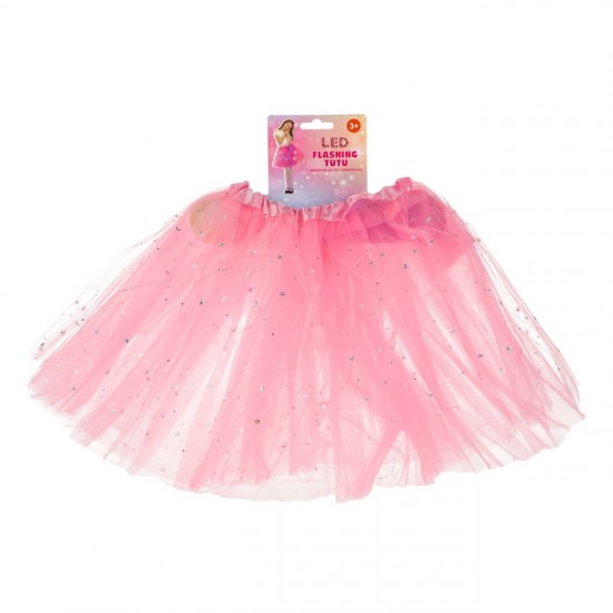 Fusta Tutu Tul Roz cu Stele Holografice Luna & LED Intermitent pentru Copii