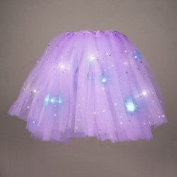 Fusta Tutu Tul Mov cu Stele Holografice Luna & LED Intermitent pentru Copii