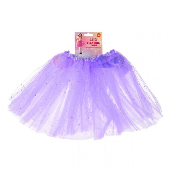 Fusta Tutu Tul Mov cu Stele Holografice Luna & LED Intermitent pentru Copii