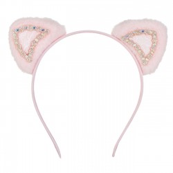 Coronita Par Roz cu Urechi din Imitatie de Blana Dantela & Strass