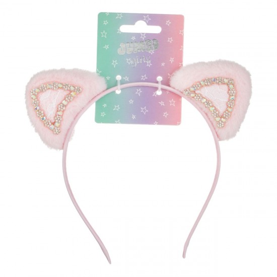 Coronita Par Roz cu Urechi din Imitatie de Blana Dantela & Strass