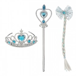 Set Tiara Bagheta Argintie & Clama cu Codita Funda Fulg Pietre Bleu - 3 piese