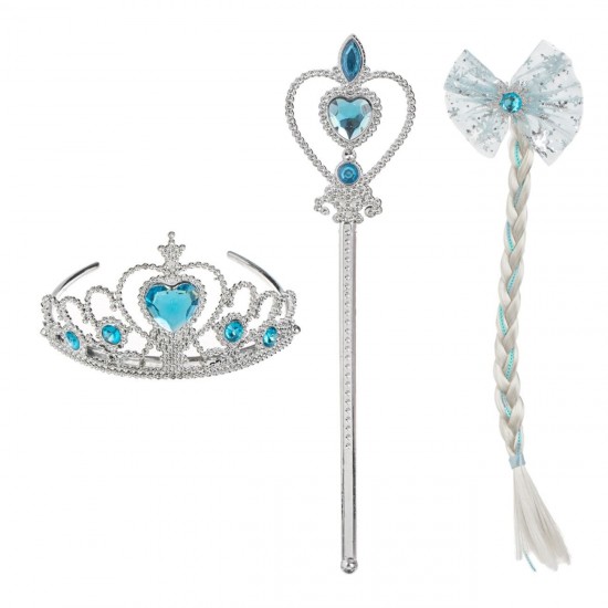Set Tiara Bagheta Argintie & Clama cu Codita Funda Fulg Pietre Bleu - 3 piese