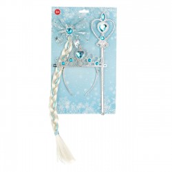 Set Tiara Bagheta Argintie & Clama cu Codita Funda Fulg Pietre Bleu - 3 piese