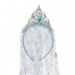 Set Coronita Par cu Voal Lung & Bagheta cu Fulb Bleu Argintiu Glitter Margele