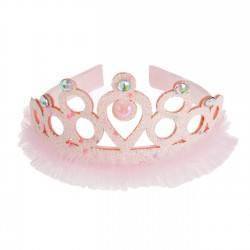 Coronita Tiara Roz cu Tul Glitter & Pietre Irizate pentru Copii