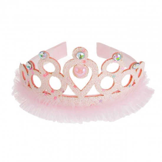 Coronita Tiara Roz cu Tul Glitter & Pietre Irizate pentru Copii