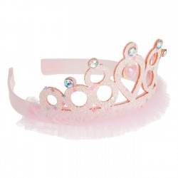 Coronita Tiara Roz cu Tul Glitter & Pietre Irizate pentru Copii