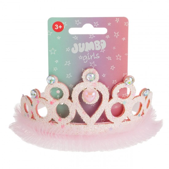 Coronita Tiara Roz cu Tul Glitter & Pietre Irizate pentru Copii