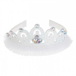 Coronita Tiara Par Alba cu Tul Glitter Holografic & Pietre Irizate pentru Copii