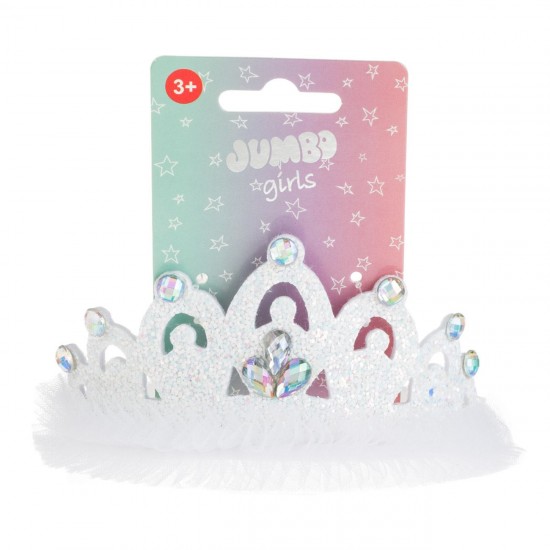 Coronita Tiara Par Alba cu Tul Glitter Holografic & Pietre Irizate pentru Copii