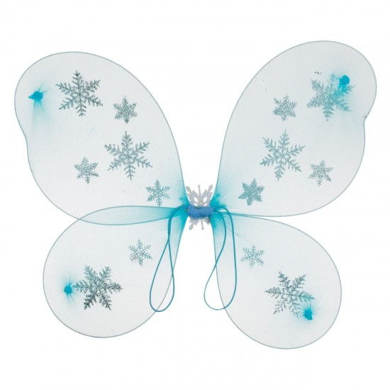 Aripi Deghizare in Fluture Bleu cu Glitter Argintiu Fulgi 47x38cm