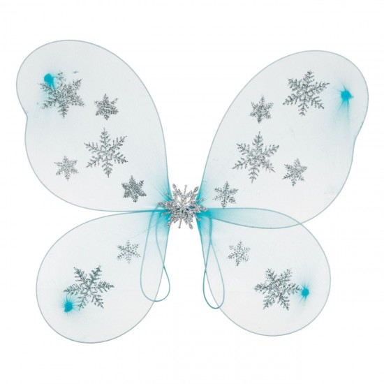Aripi Deghizare in Fluture Bleu cu Glitter Argintiu Fulgi 47x38cm
